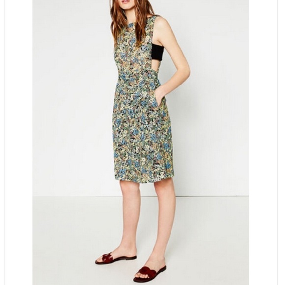 Zara Basic Women flowers floral COLORFUL Casual sheer cut out Dress SIZE XS - Picture 7 of 16